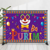 Lofaris Bright Purple Clown Colorful Border Purim Backdrop